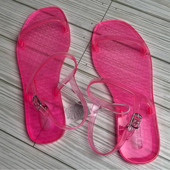 Old Navy Girl's Jelly  Neon Pink Ankle Strap Flat Summer Sandals   Sz 5  NWT - Picture 2 of 9